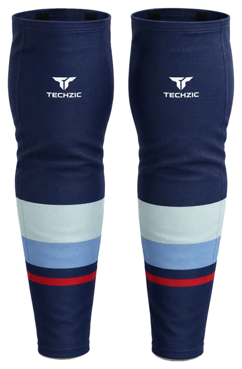 TECHZIC Pro Cut-and-Sew Hockey Socks - C1100-000 in Navy / Seafoam / Sky Blue / Red