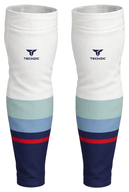 TECHZIC Pro Cut-and-Sew Hockey Socks - C1100-000 in White / Seafoam / Sky Blue / Navy / Red