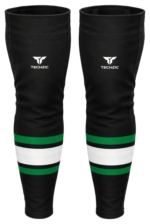 TECHZIC Pro Cut-and-Sew Hockey Socks - C1100-000 in Black / Kelly Green / White