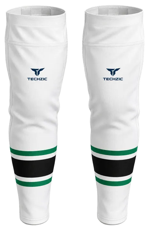 TECHZIC Pro Cut-and-Sew Hockey Socks - C1100-000 in White / Kelly Green / Black