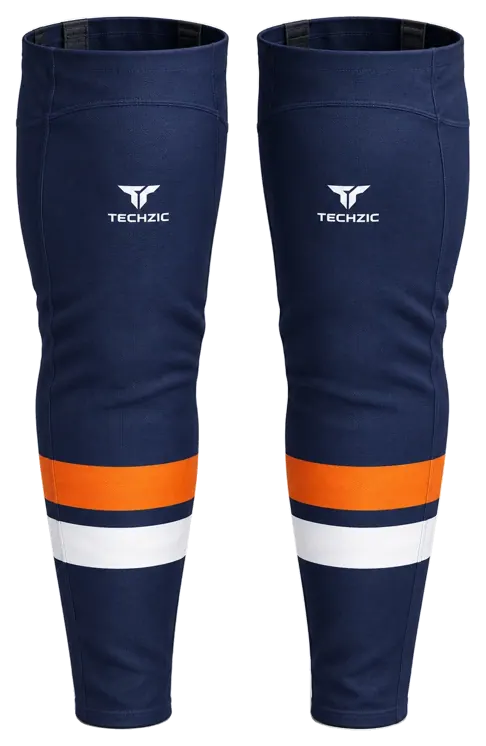 TECHZIC Pro Cut-and-Sew Hockey Socks - C1100-000 in Navy / Orange / White