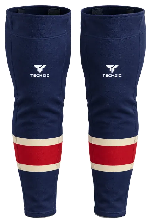 TECHZIC Pro Cut-and-Sew Hockey Socks - C1100-000 in Navy / Cream / Red