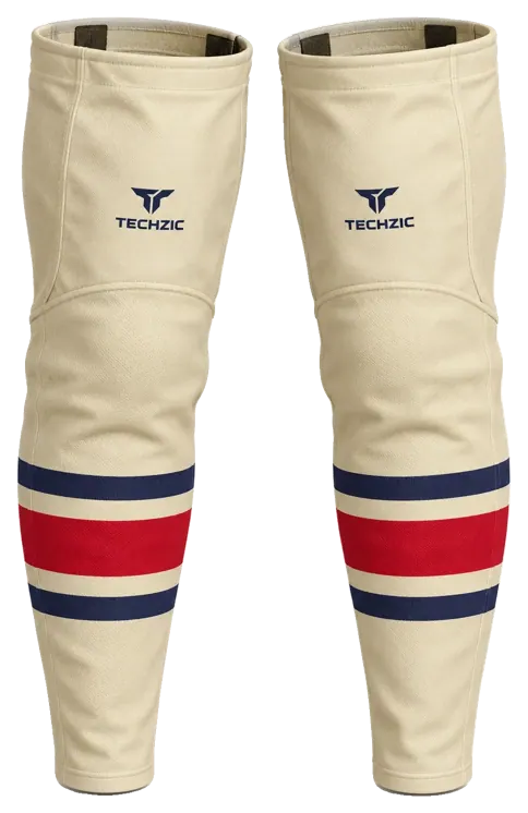 TECHZIC Pro Cut-and-Sew Hockey Socks - C1100-000 in Cream / Navy / Red