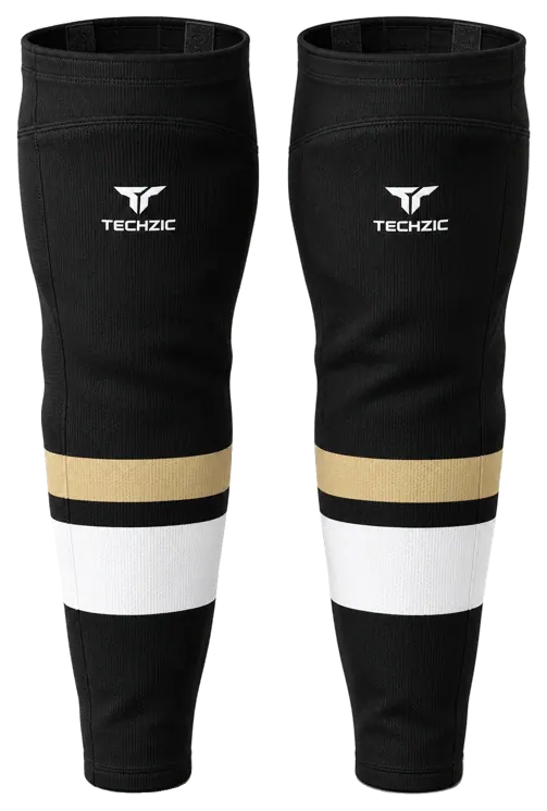 TECHZIC Pro Cut-and-Sew Hockey Socks - C1100-000 in Black / Vegas Gold / White