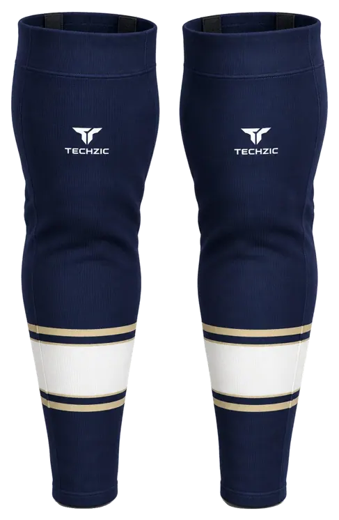 TECHZIC Pro Cut-and-Sew Hockey Socks - C1100-000 in Navy / Vegas Gold / White
