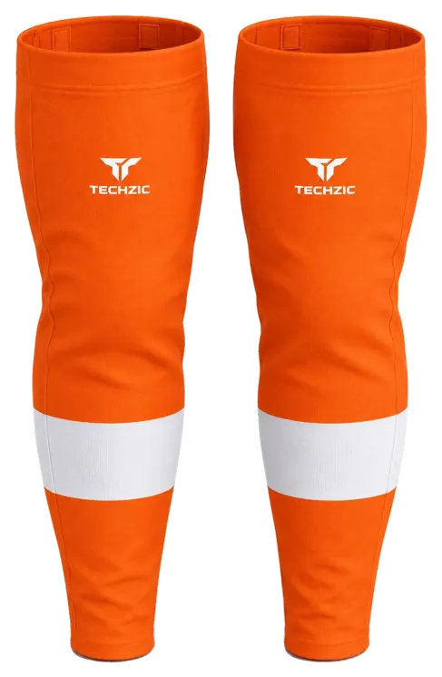 TECHZIC Pro Cut-and-Sew Hockey Socks - C1100-000 in Orange / White