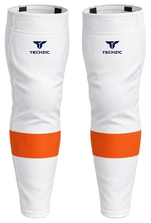 TECHZIC Pro Cut-and-Sew Hockey Socks - C1100-000 in White / Orange
