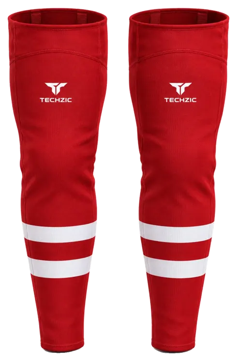 TECHZIC Pro Cut-and-Sew Hockey Socks - C1100-000 in Red / White · Design 2