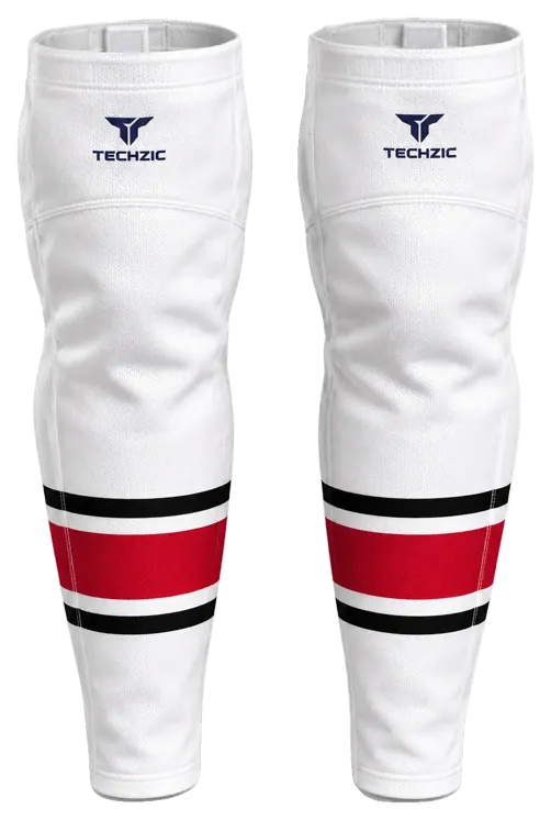 TECHZIC Pro Cut-and-Sew Hockey Socks - C1100-000 in White / Black / Red · Design 2