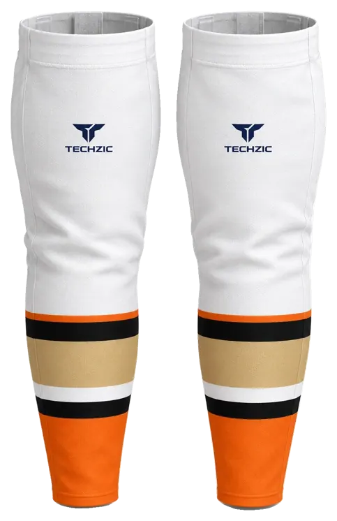 TECHZIC Pro Cut-and-Sew Hockey Socks - C1100-000 in White / Black / Vegas Gold / Orange