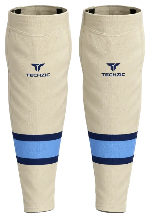 TECHZIC Pro Cut-and-Sew Hockey Socks - C1100-000 in Cream / Navy / Sky Blue