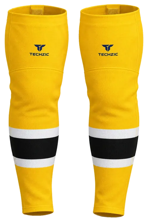 TECHZIC Pro Cut-and-Sew Hockey Socks - C1100-000 in Tuscan Gold / White / Black