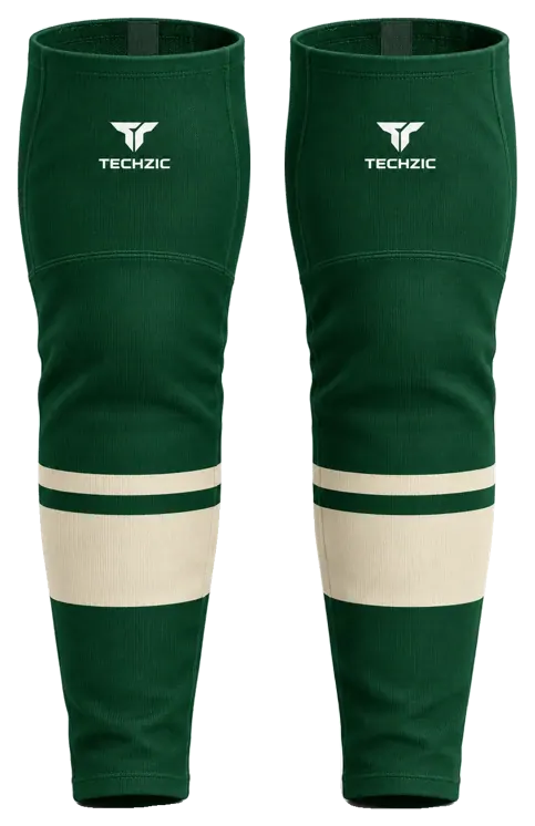 TECHZIC Pro Cut-and-Sew Hockey Socks - C1100-000 in Forest Green / Cream
