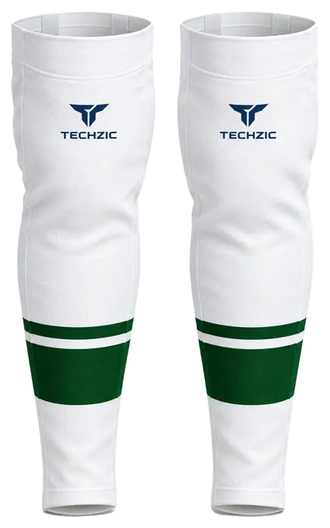 TECHZIC Pro Cut-and-Sew Hockey Socks - C1100-000 in White / Forest Green