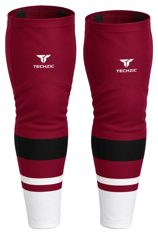 TECHZIC Pro Cut-and-Sew Hockey Socks - C1100-000 in Maroon / Black / White
