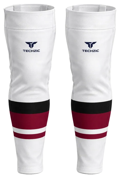 TECHZIC Pro Cut-and-Sew Hockey Socks - C1100-000 in White / Black / Maroon