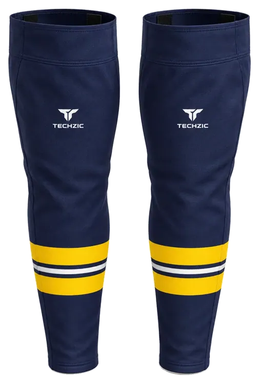 TECHZIC Pro Cut-and-Sew Hockey Socks - C1100-000 in Navy / Maize / White · Design 1