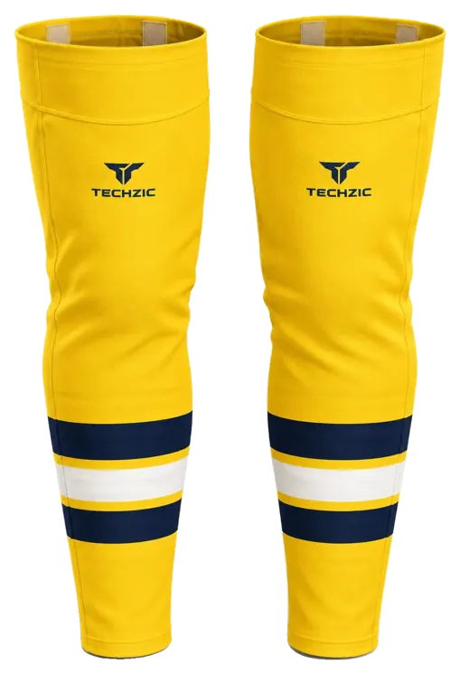 TECHZIC Pro Cut-and-Sew Hockey Socks - C1100-000 in Maize / Navy / White