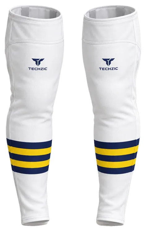 TECHZIC Pro Cut-and-Sew Hockey Socks - C1100-000 in White / Navy / Maize