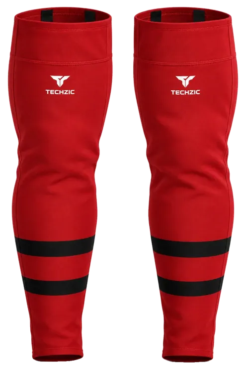 TECHZIC Pro Cut-and-Sew Hockey Socks - C1100-000 in Red / Black
