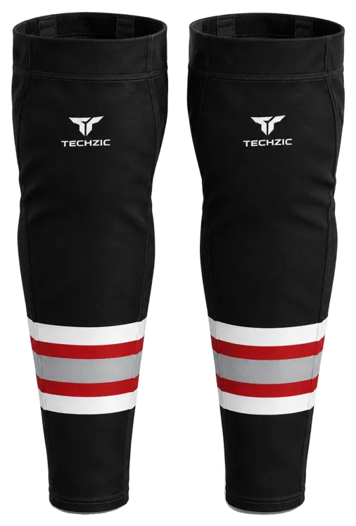 TECHZIC Pro Cut-and-Sew Hockey Socks - C1100-000 in Black / White / Red / Grey