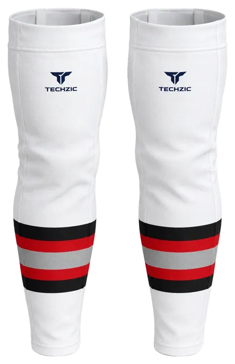 TECHZIC Pro Cut-and-Sew Hockey Socks - C1100-000 in White / Black / Red / Grey