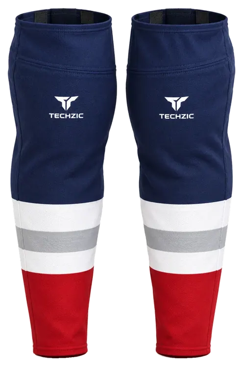 TECHZIC Pro Cut-and-Sew Hockey Socks - C1100-000 in Navy / White / Grey / Red