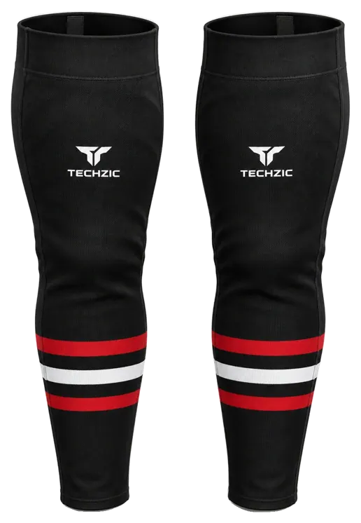 TECHZIC Pro Cut-and-Sew Hockey Socks - C1100-000 in Black / Red / White · Design 2
