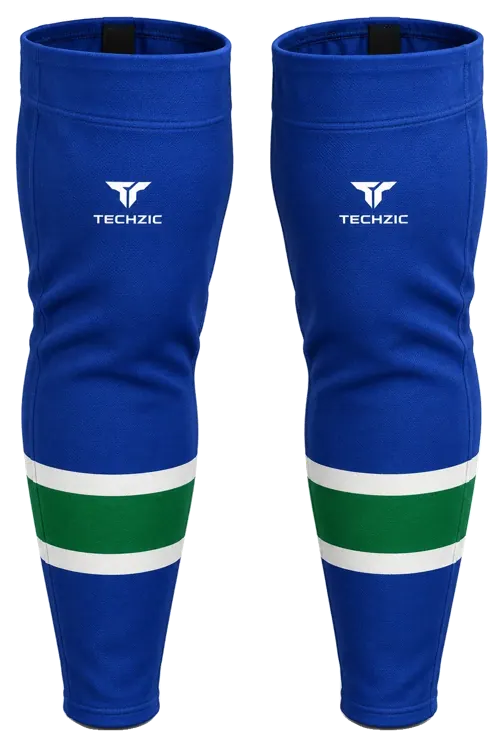 TECHZIC Pro Cut-and-Sew Hockey Socks - C1100-000 in Royal Blue / White / Kelly Green
