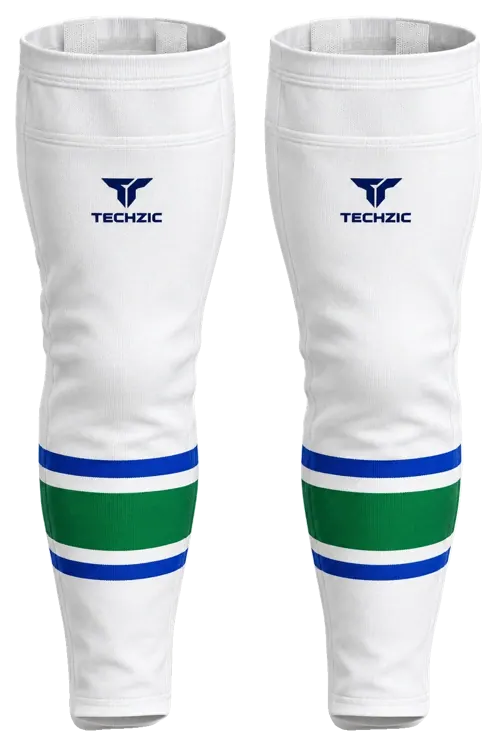 TECHZIC Pro Cut-and-Sew Hockey Socks - C1100-000 in White / Royal Blue / Kelly Green