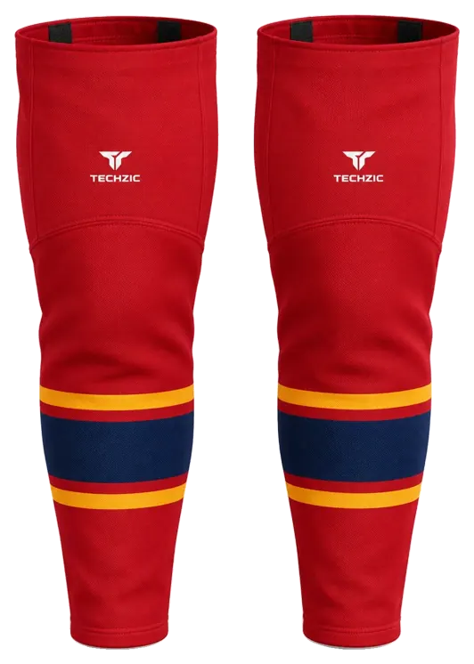 TECHZIC Pro Cut-and-Sew Hockey Socks - C1100-000 in Red / Gold / Navy