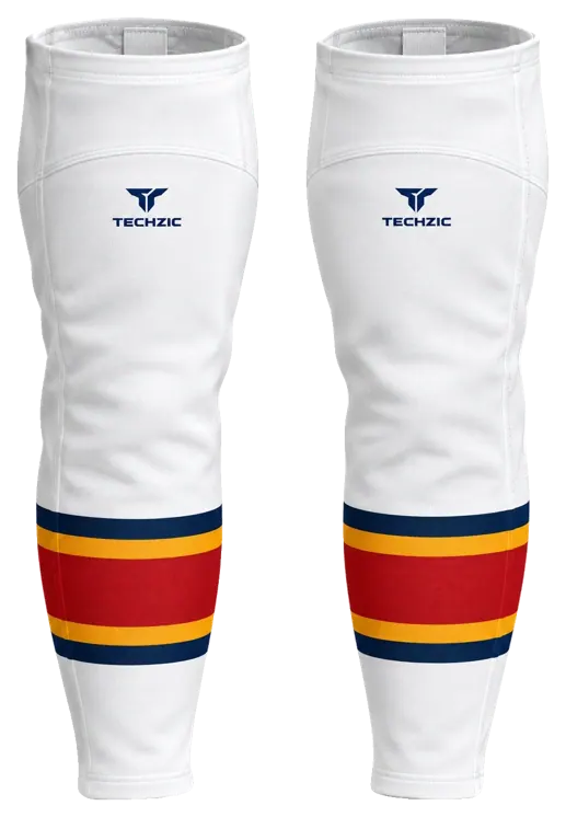 TECHZIC Pro Cut-and-Sew Hockey Socks - C1100-000 in White / Gold / Red / Navy