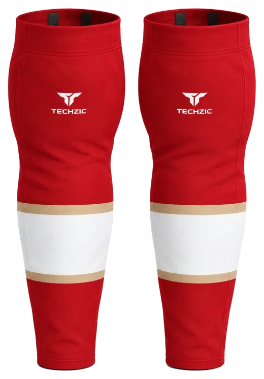 TECHZIC Pro Cut-and-Sew Hockey Socks - C1100-000 in Red / Vegas Gold / White