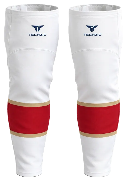 TECHZIC Pro Cut-and-Sew Hockey Socks - C1100-000 in White / Red / Vegas Gold