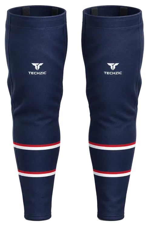 TECHZIC Pro Cut-and-Sew Hockey Socks - C1100-000 in Navy / Red / White · Design 1
