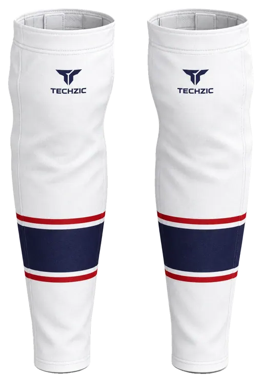 TECHZIC Pro Cut-and-Sew Hockey Socks - C1100-000 in White / Red / Navy · Design 1