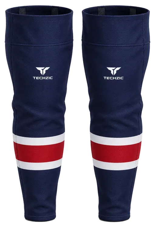 TECHZIC Pro Cut-and-Sew Hockey Socks - C1100-000 in Navy / White / Red · Design 1
