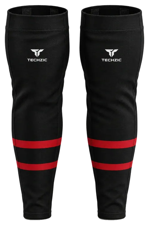 TECHZIC Pro Cut-and-Sew Hockey Socks - C1100-000 in Black / Red