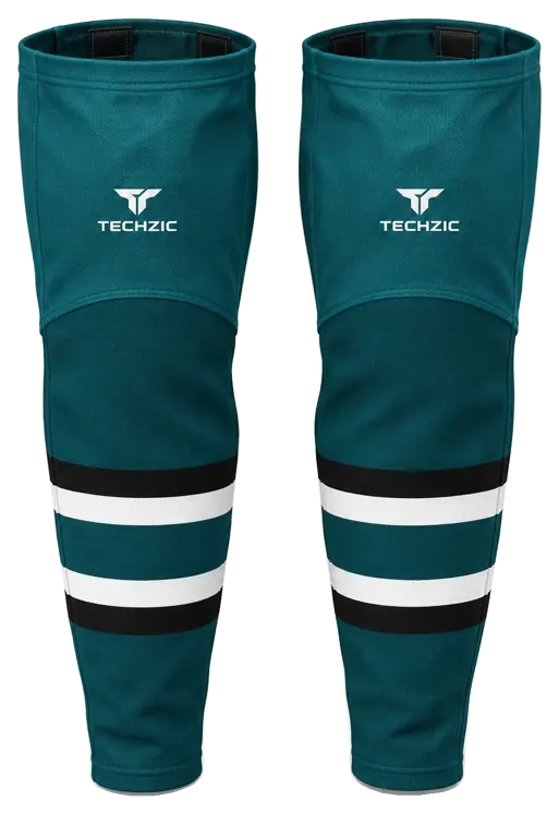 TECHZIC Pro Cut-and-Sew Hockey Socks - C1100-000 in Teal / Black / White