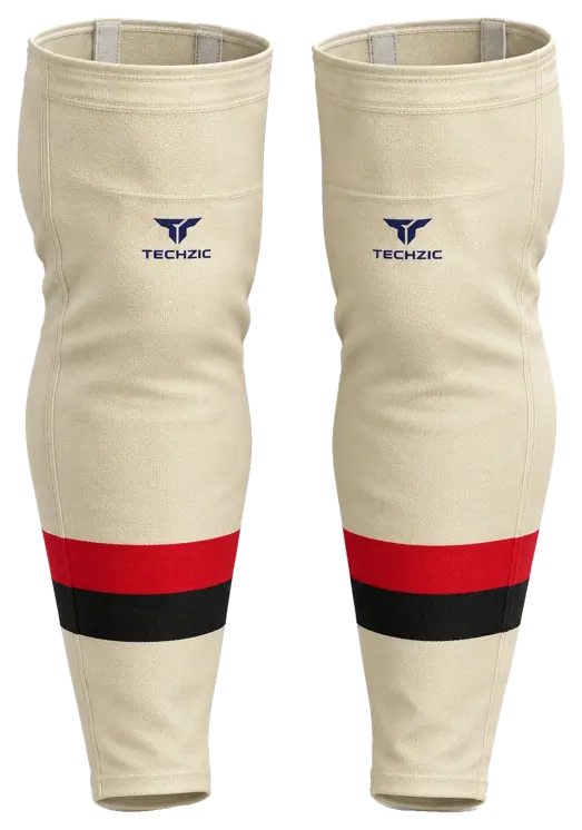 TECHZIC Pro Cut-and-Sew Hockey Socks - C1100-000 in Cream / Red / Black