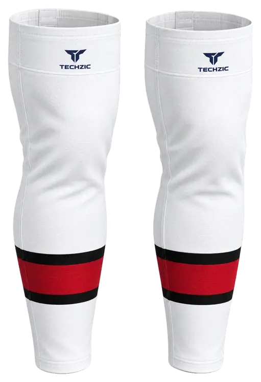 TECHZIC Pro Cut-and-Sew Hockey Socks - C1100-000 in White / Black / Red · Design 3