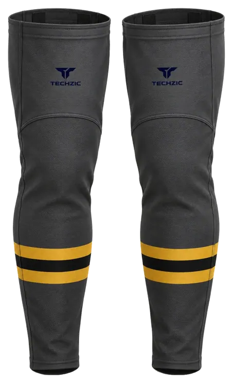 TECHZIC Pro Cut-and-Sew Hockey Socks - C1100-000 in Charcoal / Gold / Black