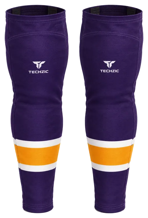 TECHZIC Pro Cut-and-Sew Hockey Socks - C1100-000 in Purple / White / Gold