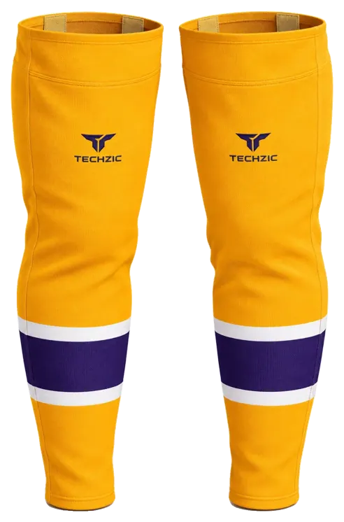 TECHZIC Pro Cut-and-Sew Hockey Socks - C1100-000 in Gold / White / Purple