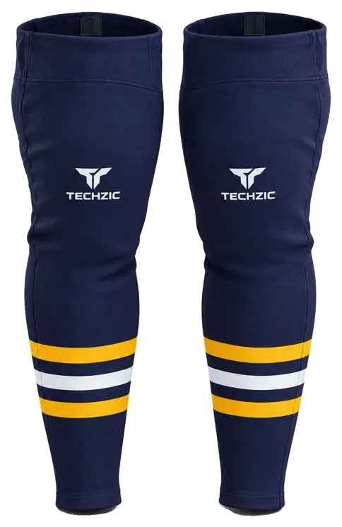 TECHZIC Pro Cut-and-Sew Hockey Socks - C1100-000 in Navy / Maize / White · Design 2