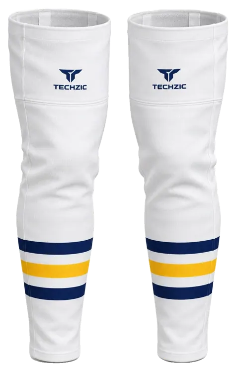 TECHZIC Pro Cut-and-Sew Hockey Socks - C1100-000 in White / Navy / Tuscan Gold