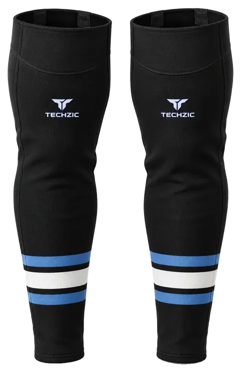 TECHZIC Pro Cut-and-Sew Hockey Socks - C1100-000 in Black / Sky Blue / White