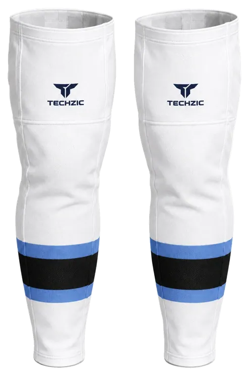 TECHZIC Pro Cut-and-Sew Hockey Socks - C1100-000 in White / Sky Blue / Black