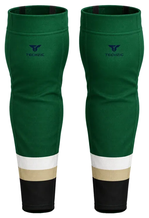 TECHZIC Pro Cut-and-Sew Hockey Socks - C1100-000 in Forest Green / White / Vegas Gold / Black