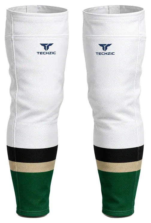 TECHZIC Pro Cut-and-Sew Hockey Socks - C1100-000 in White / Black / Vegas Gold / Forest Green